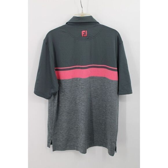 Footjoy Men's Size Medium S/S Golf Polo Shirt Gray Pink Stripe - Picture 4 of 7